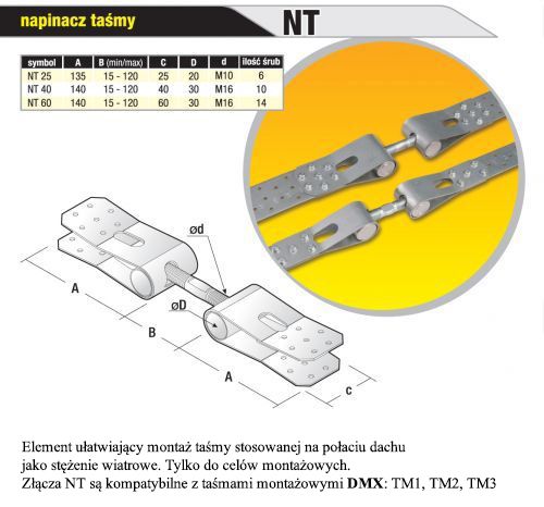 NT40 Napínač montážní pásky, komplet vč. šroubů 40x15-120x2,0 mm