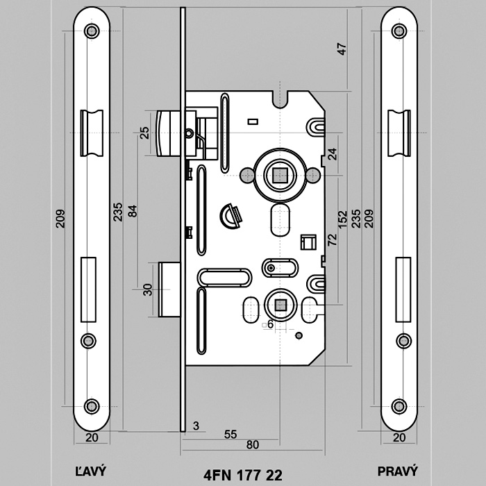 Zámek zadlabací WC ZZ8072/55 L